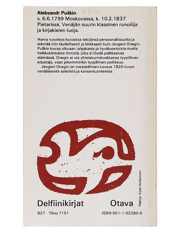 Jevgeni Onegin  - Puskin, Aleksandr - Runot ja näytelmät - 10105632960 - 1