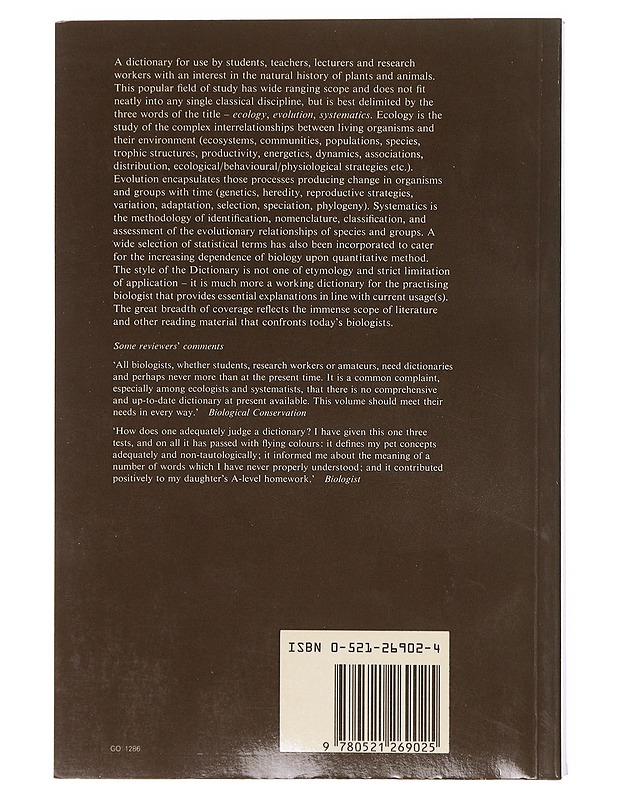 A dictionary of ecology, evolution and systematics - Lincoln, R. J. - Tietokirjat ja oppaat - 10105634240 - 1