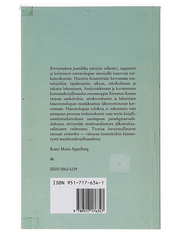 Kertomuksen poetiikka - Rimmon-Kenan, Shlomith - Tietokirjat ja oppaat - 10105634436 - 1