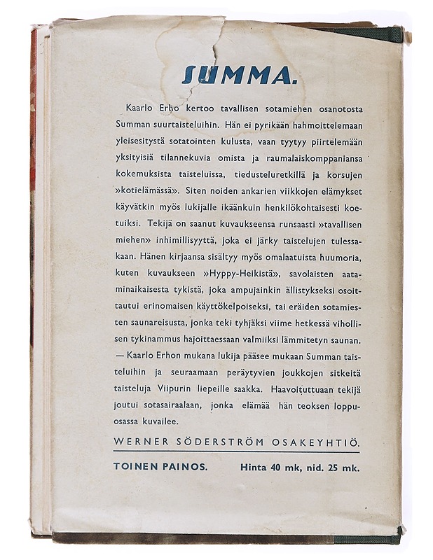 Summa sotamiehen silmin : muistelmia . Kaarlo Erho - Elämäkerrat ja muistelmat - 10105635433 - 1