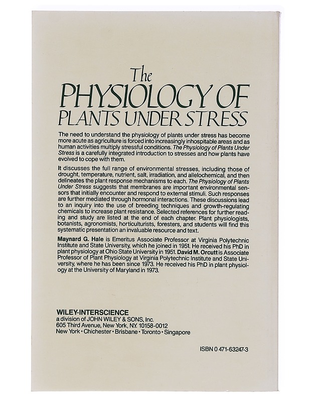 The physiology of plants under stress - Hale, Maynard G. - Tietokirjat ja oppaat - 10105635633 - 1