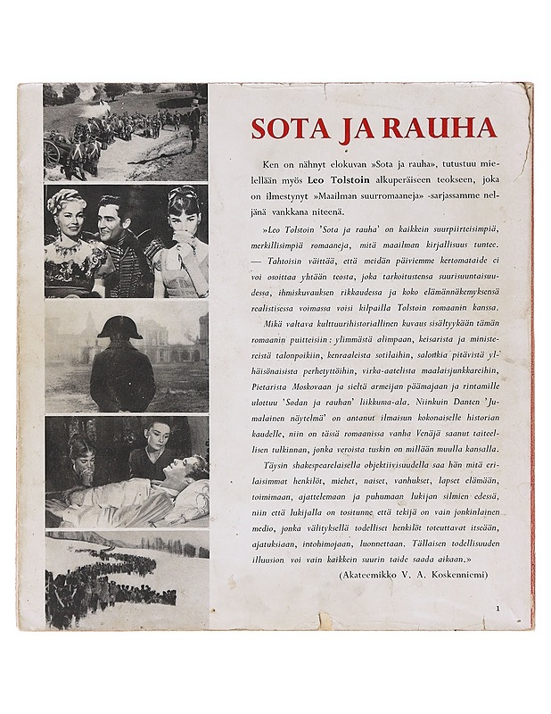 Leo Tolstoin Sota ja rauha Paramount-yhtiön samannimisen elokuvan mukaan  - Romaanit ja novellit - 10105636195 - 1