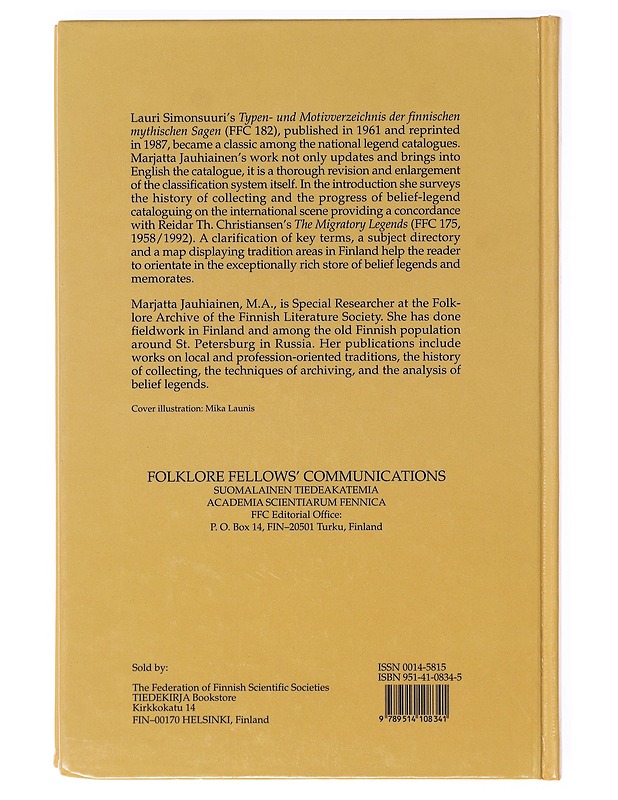 The type and motif index of Finnish belief legends and memorates - Jauhiainen, Marjatta - Tietokirjat - 10105637977 - 1