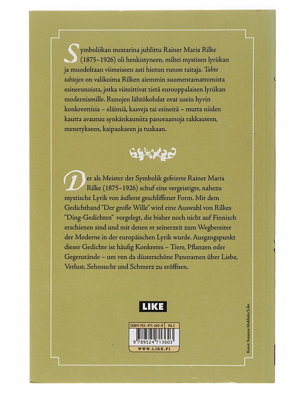 Tahto tahtojen, Der grosse Wille - Rilke, Rainer Maria - Runot ja näytelmät - 10105639379 - 1