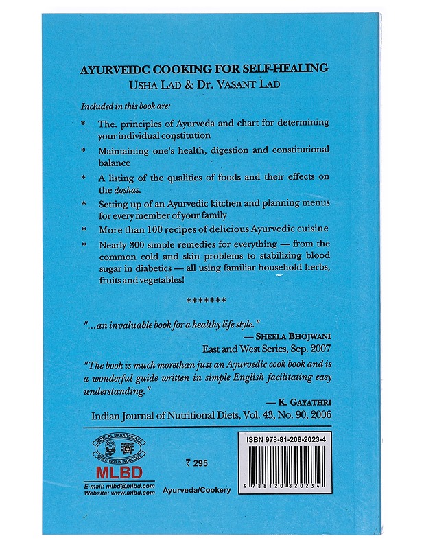 Ayurvedic Cooking  For Self-Healing - Usha et DR. Vasant Lad - Ruokakirjat - 10105639438 - 1