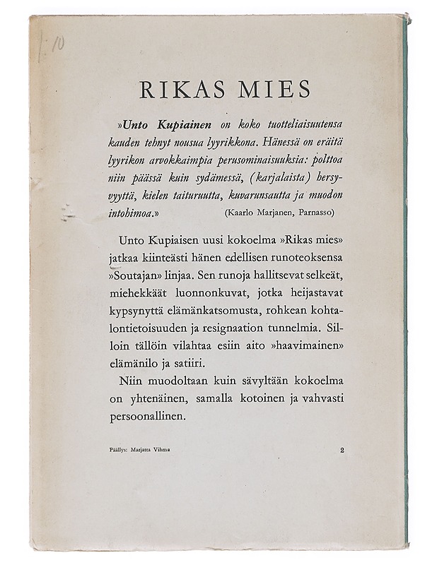 Rikas Mies - Unto Kupiainen - Runot ja näytelmät - 10105640291 - 1