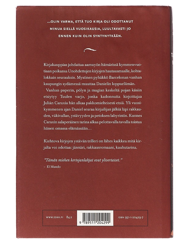 Tuulen varjo - Ruiz Zafón, Carlo - Romaanit ja novellit - 10105640952 - 1
