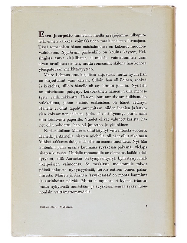 Syyskesä - Eeva Joenpelto - Romaanit ja novellit - 10105641066 - 1