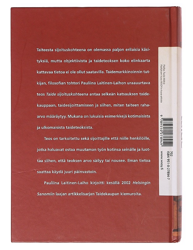 Taide sijoituskohteena - Pauliina Laitinen-Laiho - Taide- ja kulttuurikirjat - 10105641947 - 1