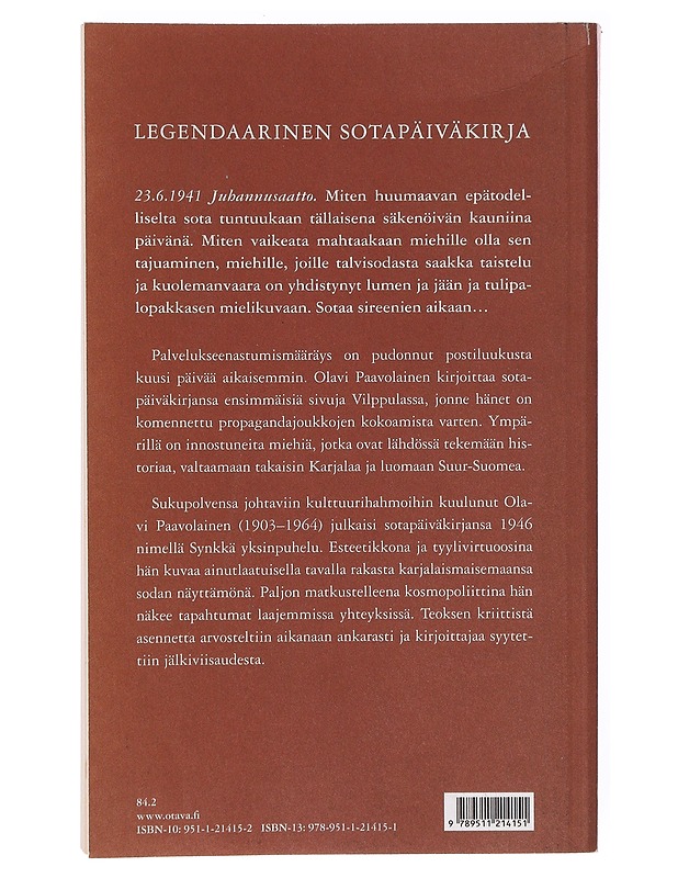 Synkkä yksinpuhelu - Olavi Paavolainen - Historiakirjat - 10105641989 - 1
