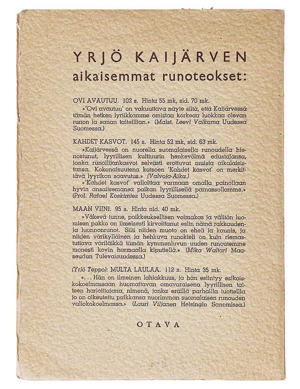 Sydänpäivä - Yrjö Kaijärvi - Runot ja näytelmät - 10105642037 - 1