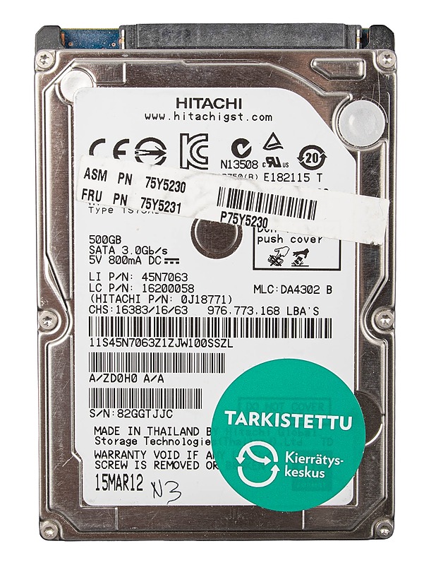 HITACHI Travelstar 7K750 500 GB -kiintolevy - Tietokoneet - 10105642504 - 0