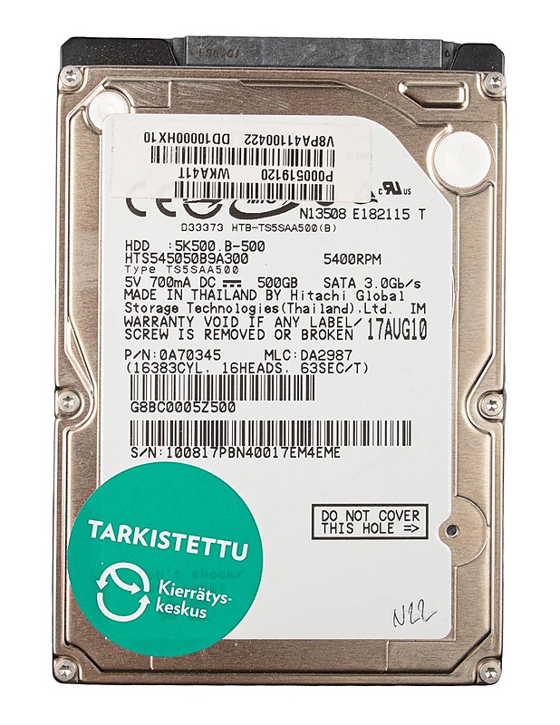 HITACHI HTS545050B9A300 500 GB -kiintolevy - Tietokoneet - 10105642615 - 0