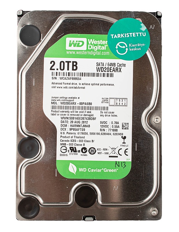 WESTERN DIGITAL WD20EARX-00PASB0 Caviar Green SATA 3.0 3.5" 2000 GB -kiintolevy - Tietokoneet - 10105642647 - 0