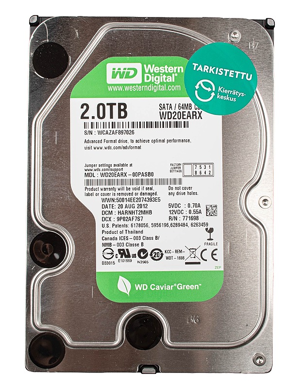 WDC WD20EARX-00PASB0 SATA 3.0 3.5" 2 TB -kiintolevy  - Tietokoneet - 10105642742 - 0