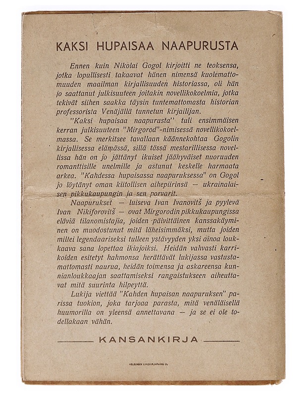 Kaksi hupaisaa naapurusta - Nikolai Gogol - Romaanit ja novellit - 10105642787 - 1