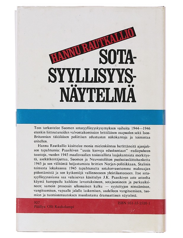 Sotasyyllisyysnäytelmä - Hannu Rautkallio - Historiakirjat - 10105642899 - 1
