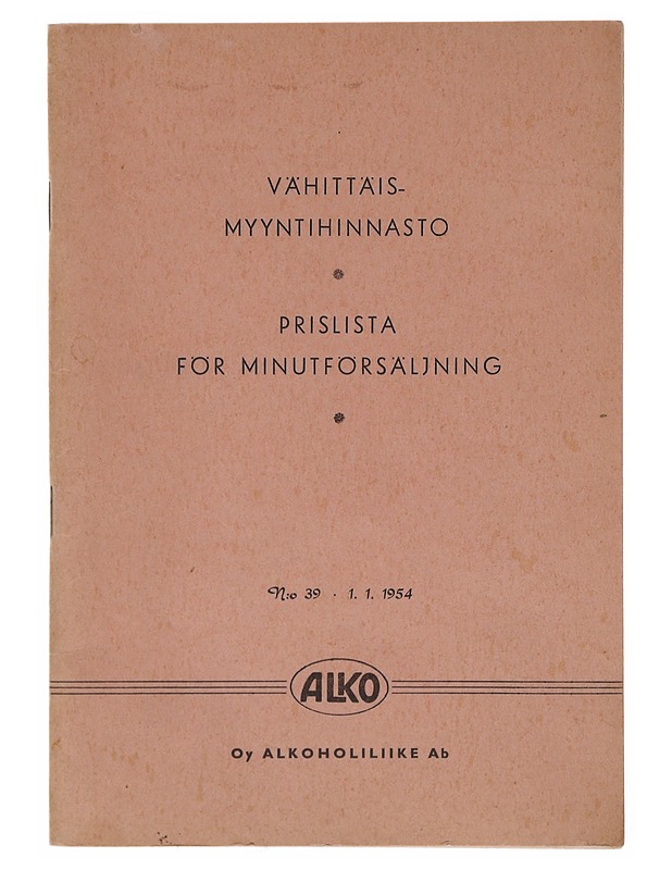 ALKO Vähittäismyyntihinnasto Prislista för minutförsäljning 1954 - Tietokirjat ja oppaat - 10105643085 - 0