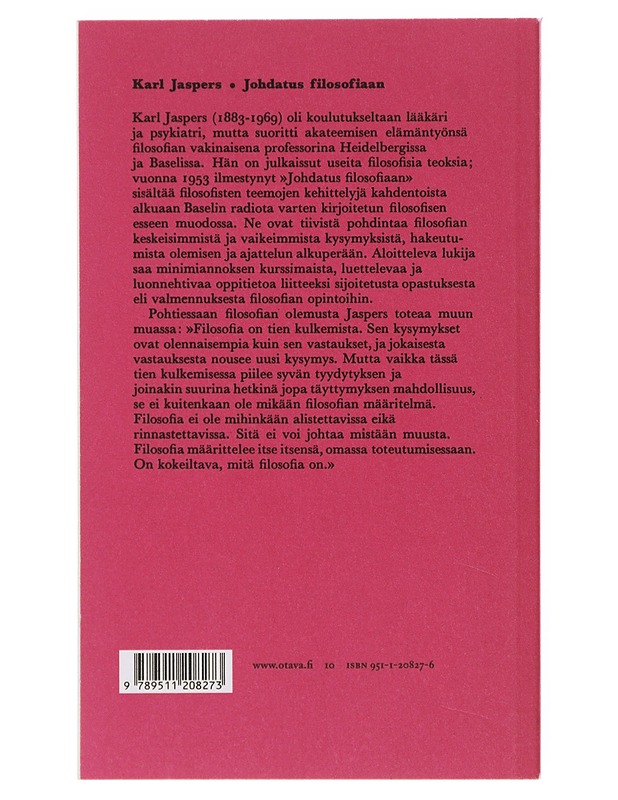 Johdatus filosofiaan - Jaspers, Karl - Tietokirjat ja oppaat - 10105643211 - 1