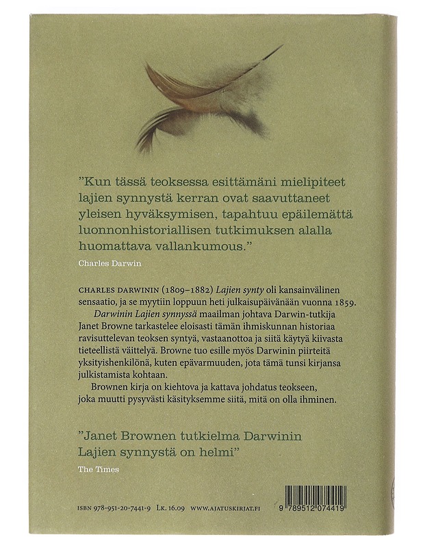 Darwinin Lajien synty - Browne, Janet - Tietokirjat - 10105643555 - 1