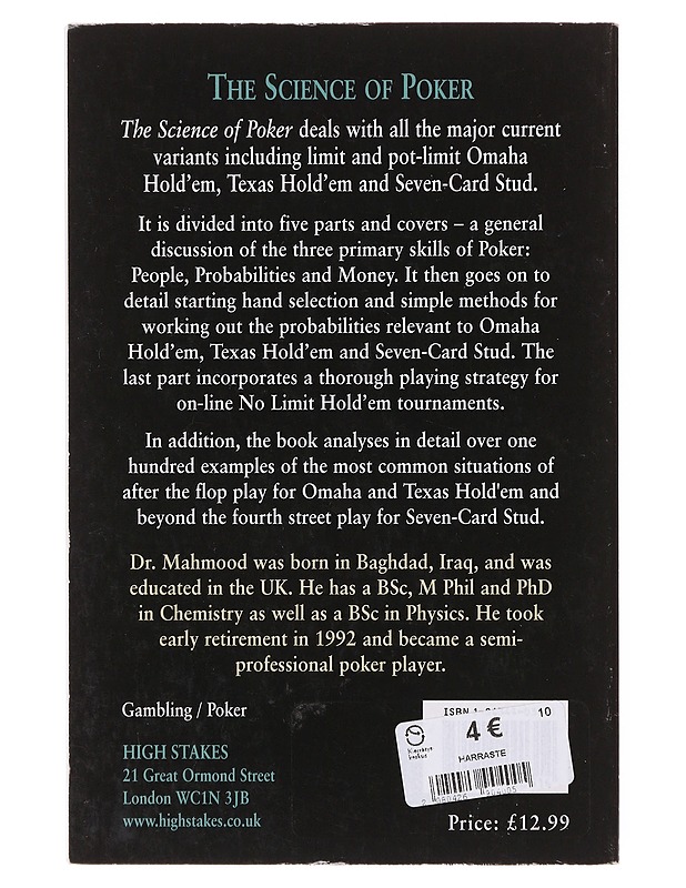 Science of Poker - M. Mahmood - Tietokirjat ja oppaat - 10105643787 - 1