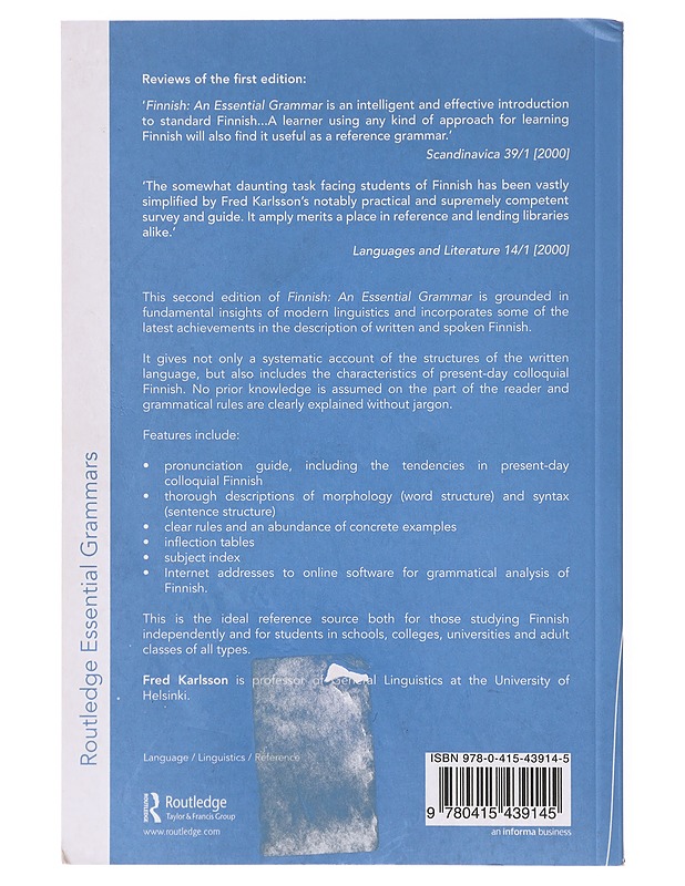 Finnish : an essential grammar - Karlsson, Fred - Tietokirjat ja oppaat - 10105644263 - 1