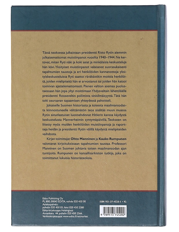 Risto Rytin päiväkirjat 1940-1944 - Manninen, Ohto - Elämäkerrat ja muistelmat - 10105644398 - 1