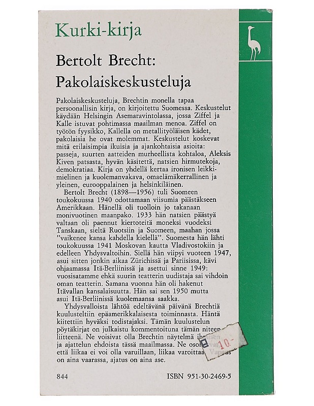 Pakolaiskeskusteluja sekä dokumentaatio Bertolt Brecht ja epäamerikkalaista toimintaa tutkiva komitea - Bertolt Brecht - Historiakirjat - 10105645480 - 1