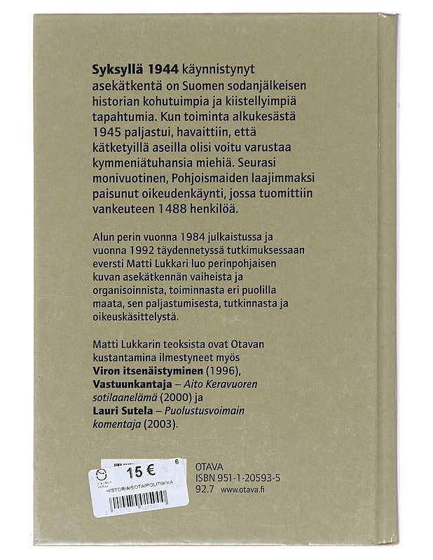 Asekätkentä - Matti Lukkari - Historiakirjat - 10105645589 - 1
