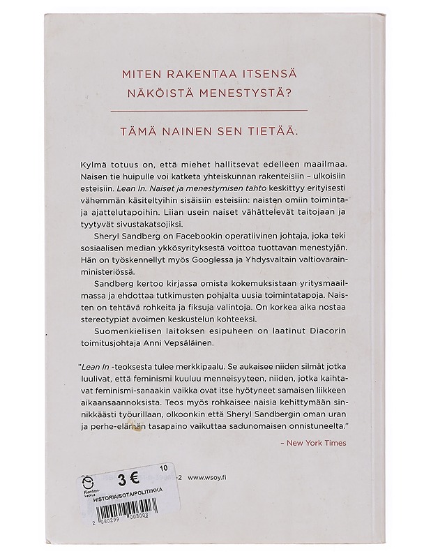 Lean in : naiset ja menestymisen tahto - Sandberg, Sheryl - Tietokirjat ja oppaat - 10105645665 - 1