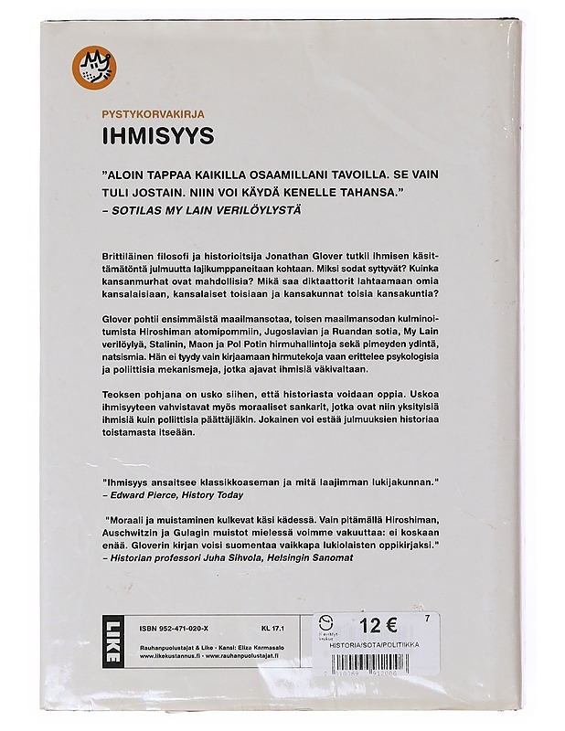 Ihmisyys : 1900-luvun moraalihistoria - Glover, Jonathan - Historiakirjat - 10105646463 - 1