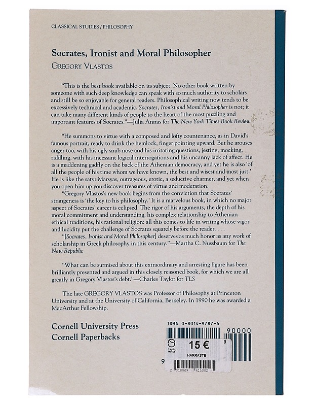 Socrates : ironist and moral philospher - Gregory Vlastos - Tietokirjat ja oppaat - 10105647570 - 1
