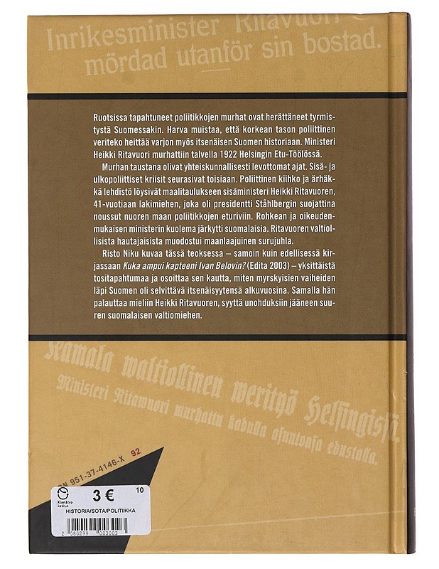 Ministeri Ritavuoren murha - Risto Niku - Historiakirjat - 10105647633 - 1